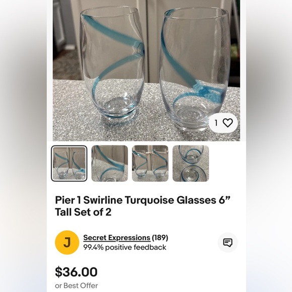 2 -Pier 1 Swirline Turquoise or Teal Stemless Wine Glasses COPY - Picture 7 of 9